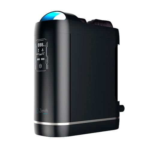Unidade do purificador Zenith - Água Hidrogenada em cor preta com visor digital iluminado e detalhes em azul.