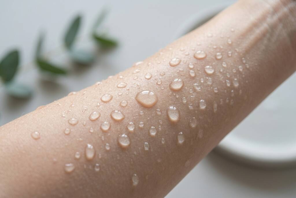 Drops of water on the skin of an arm