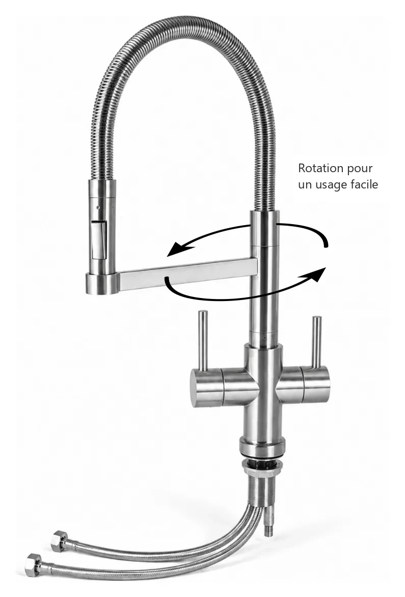 Robinet Monserrate 3 voies avec douchette, finition inox, sur fond blanc